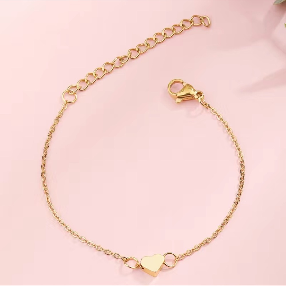 18K Gold Plated Chain Bracelet One Heart Shape Adjustable Necklace